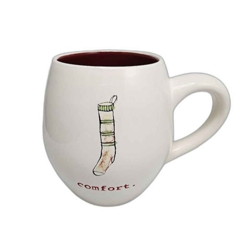 Rae Dunn Artisan Collection By Magenta Large Red &‎ White Stocking "Comfort" Mug